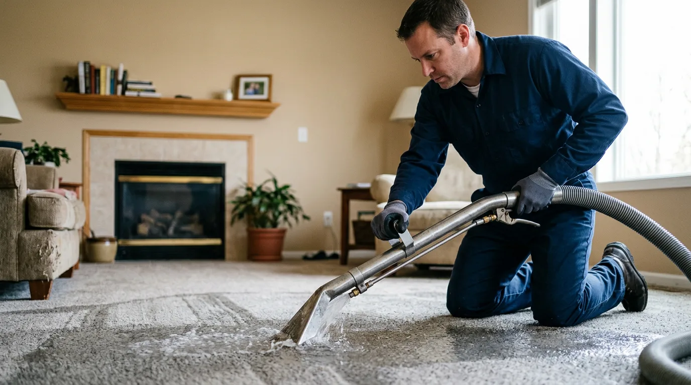 Water damage restoration technician working near Buhler, KS